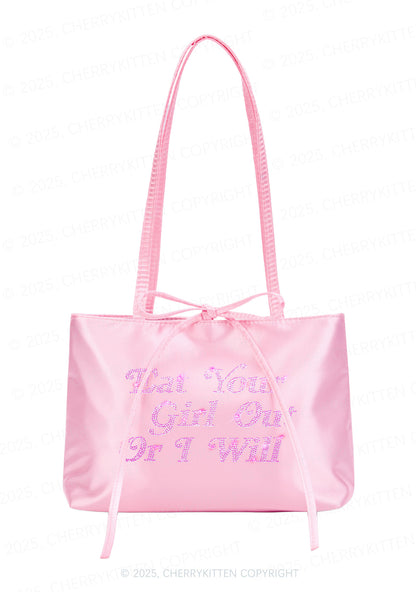 Rhinestone Eat Your Girl Out Y2K Satin Bags Cherrykitten