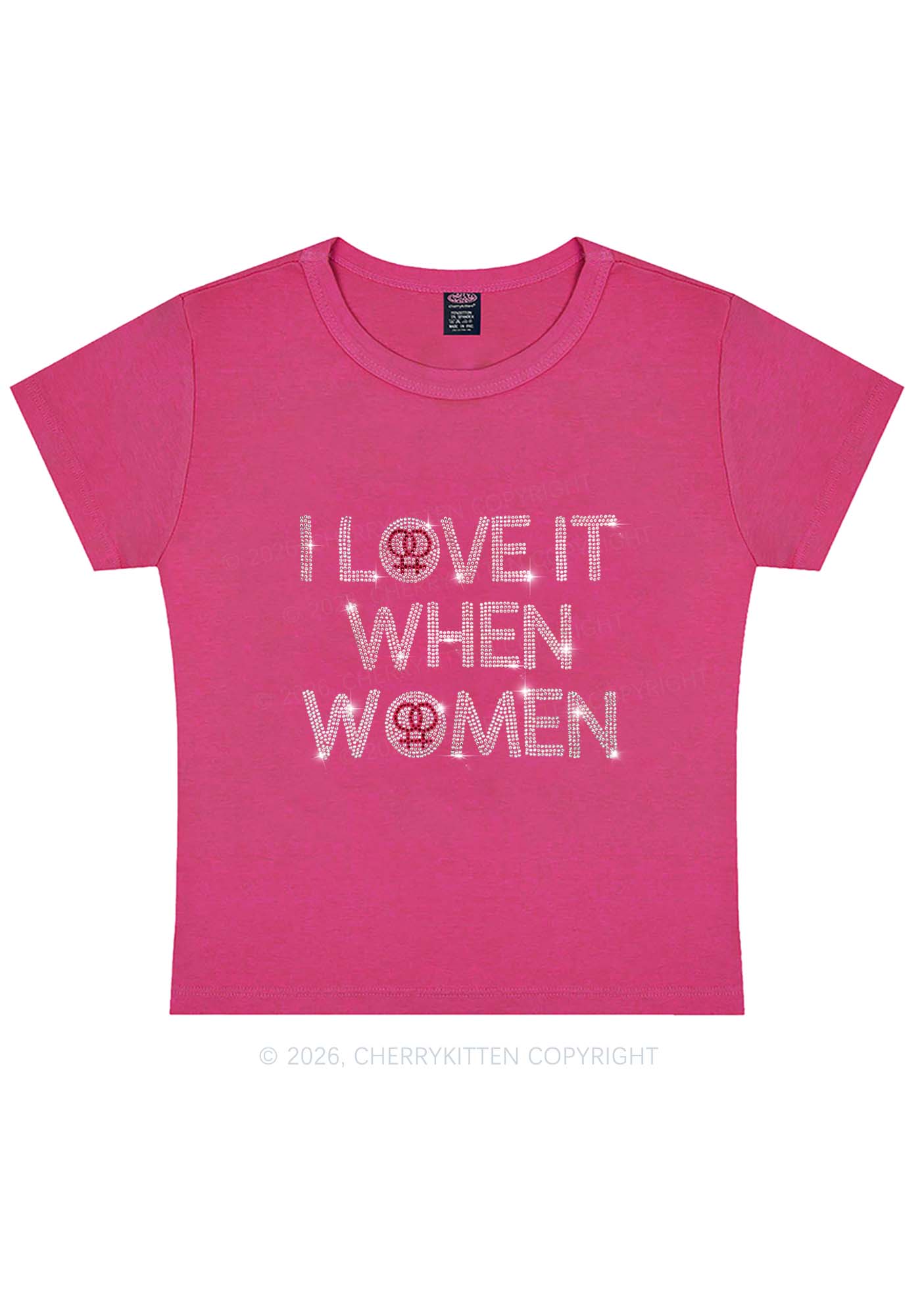 Rhinestone I Love It When Women Pride Y2K Baby Tee Cherrykitten
