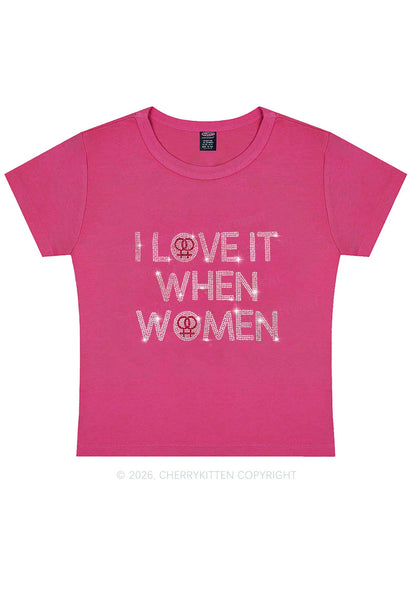 Rhinestone I Love It When Women Pride Y2K Baby Tee Cherrykitten
