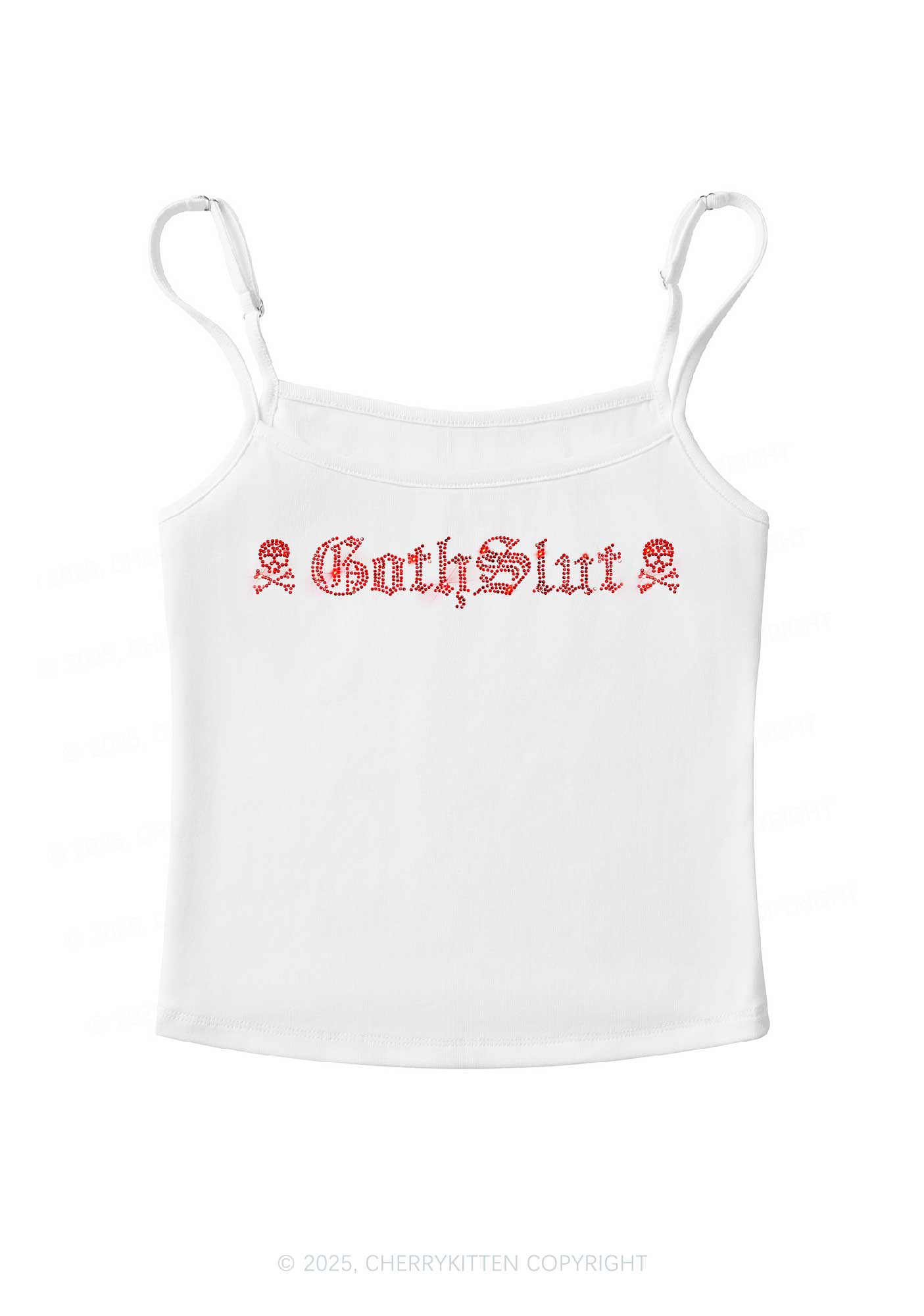Rhinestone Gothslxt Y2K Spaghetti Strap Cami Cherrykitten