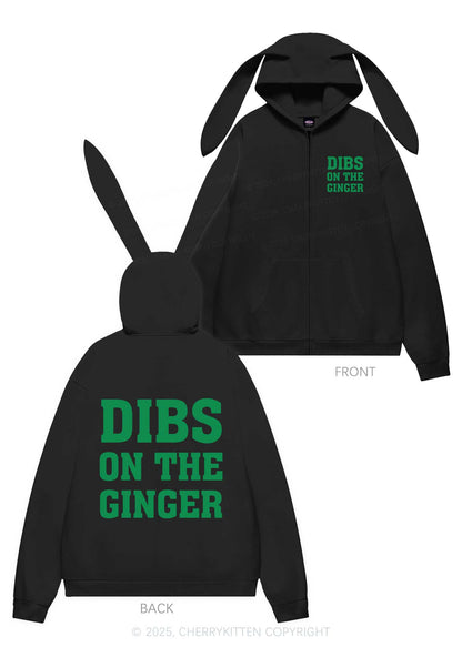 Dibs On The Ginger St Patricks Y2K Bunny Ear Zip Hoodie Cherrykitten