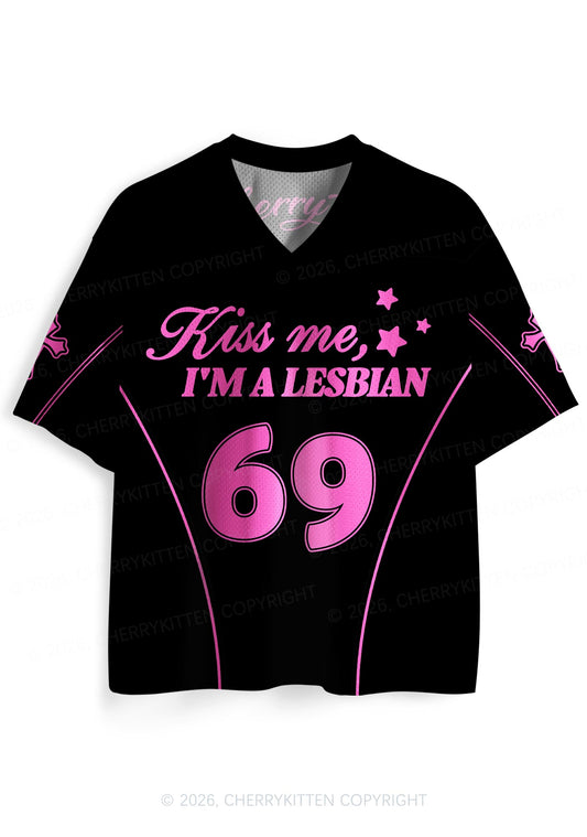 Black Kiss Me Im Lesbian Pride Y2K Sport Jersey Shirts Cherrykitten