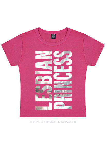 Lesbian Princess Pride Silver Foil Printed Y2K Baby Tee Cherrykitten
