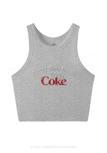 Rhinestone Pretty Girls Drink Diet Coke Y2K Crop Tank Top Cherrykitten