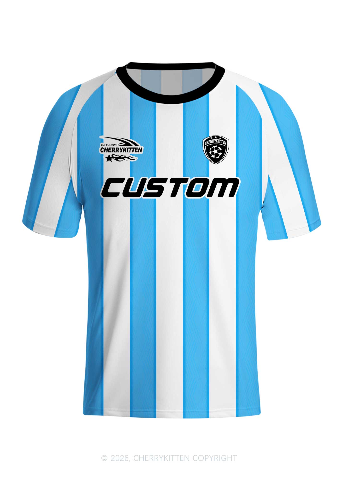 Custom Text Number Blue White Stripes Y2K Football Jersey Shirts Cherrykitten