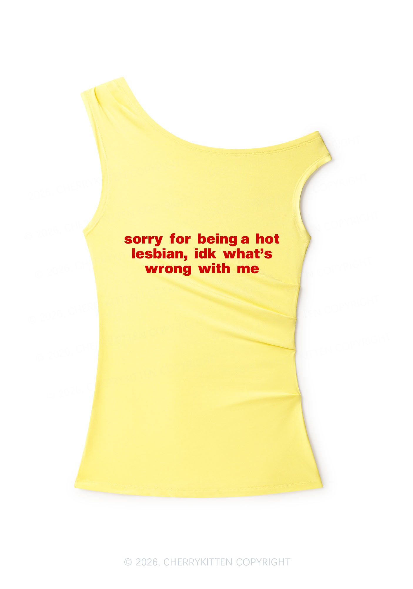 Sorry For Being Hot Lesbian Pride Y2K Off Shoulder Tank Top Cherrykitten