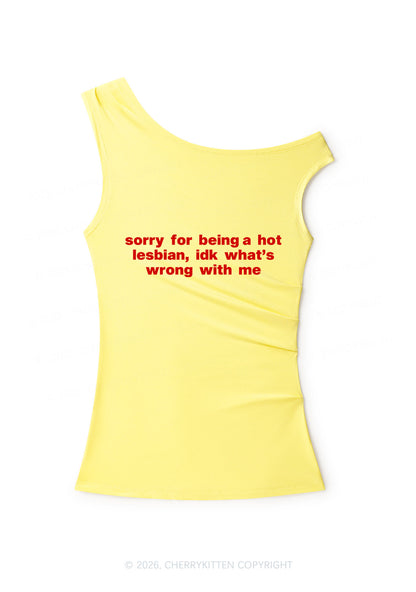 Sorry For Being Hot Lesbian Pride Y2K Off Shoulder Tank Top Cherrykitten