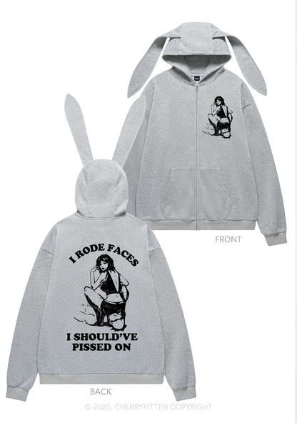 I Rode Faces Y2K Bunny Ear Zip Hoodie Cherrykitten