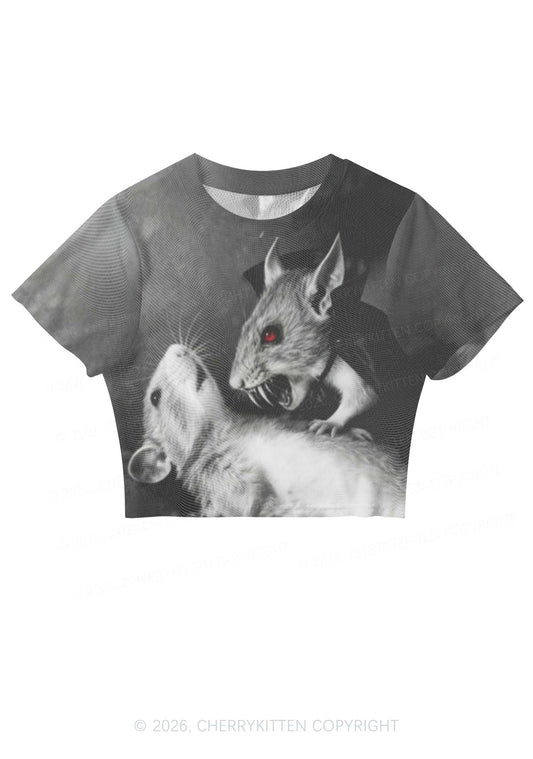 Halloween Vampire Rat Y2K Mesh Crop Top Cherrykitten