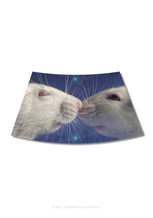 Kissing Rats Y2K Print Mini Skirt Cherrykitten