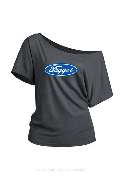 Faggot Pride Y2K Off Shoulder Tee Cherrykitten