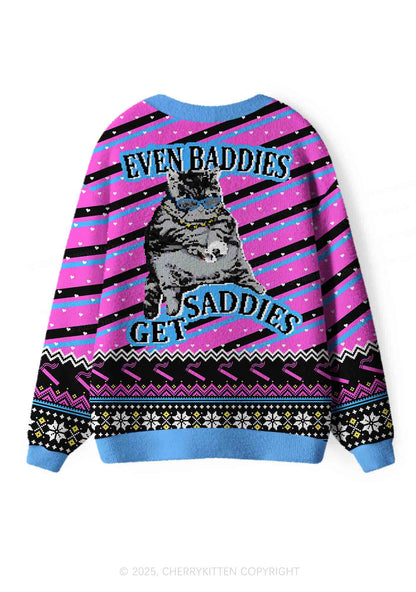 Even Baddies Get Saddies Y2K Christmas Cardigan Knit Sweatshirt Cherrykitten