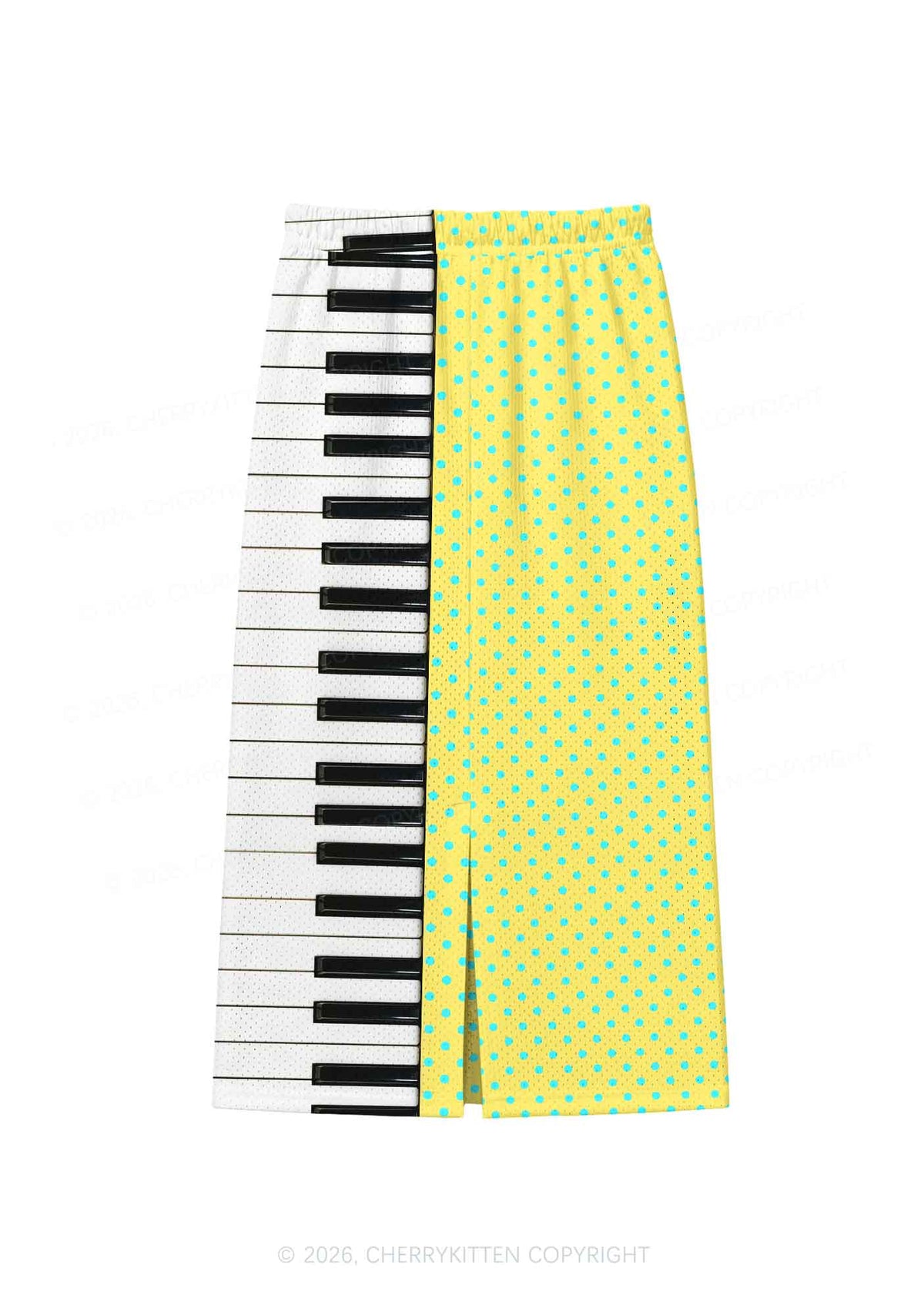 Yellow Dots Piano Keys Y2K Sport Jersey Drawstring Midi Skirt Cherrykitten