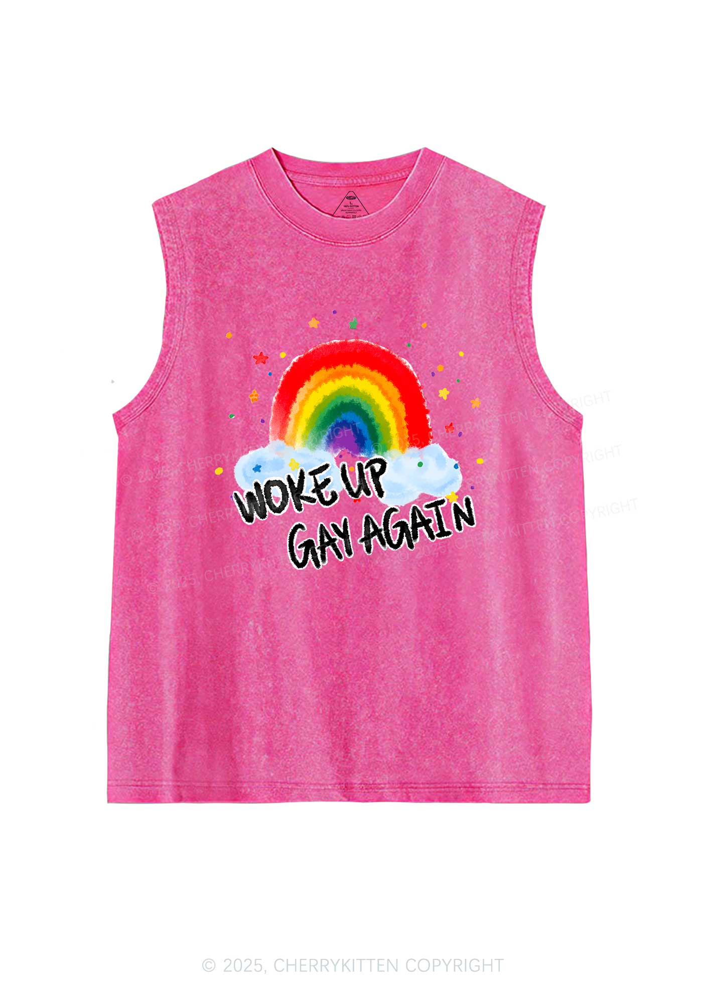 Woke Up Gay Again Y2K Washed Muscle Tank Cherrykitten