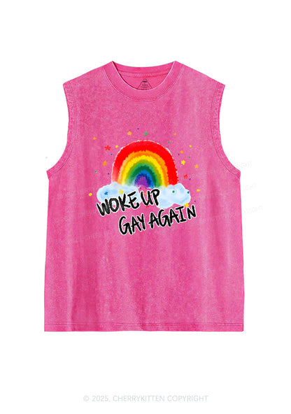 Woke Up Gay Again Y2K Washed Muscle Tank Cherrykitten