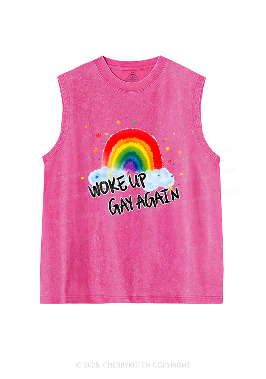 Woke Up Gay Again Y2K Washed Muscle Tank Cherrykitten