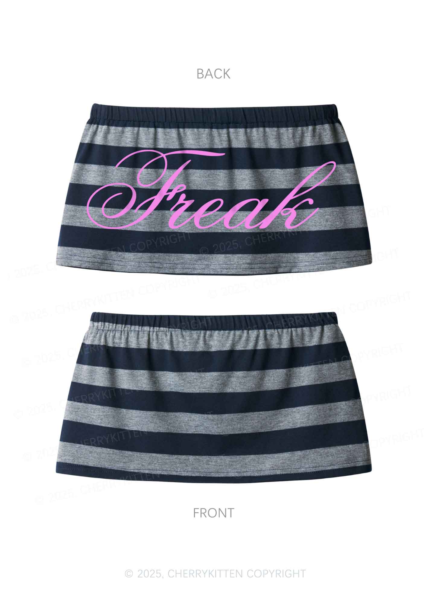 Freak Y2K Navy Grey Striped Mini Skirt Cherrykitten