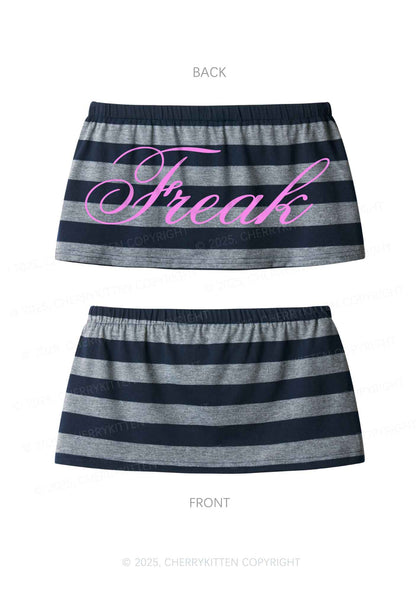 Freak Y2K Navy Grey Striped Mini Skirt Cherrykitten