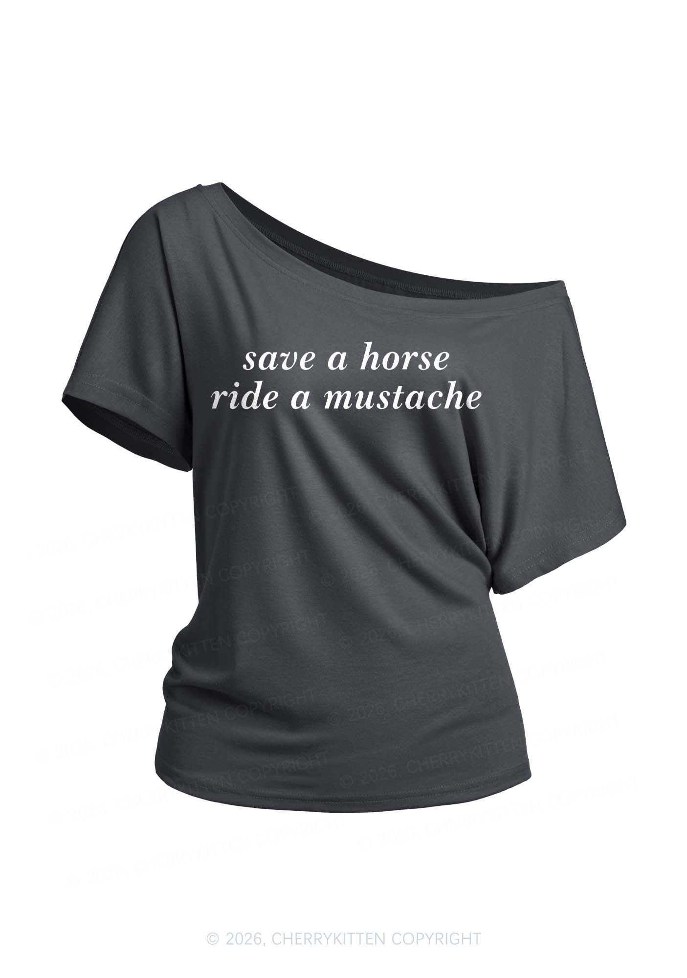 Ride A Mustache Y2K Off Shoulder Tee Cherrykitten