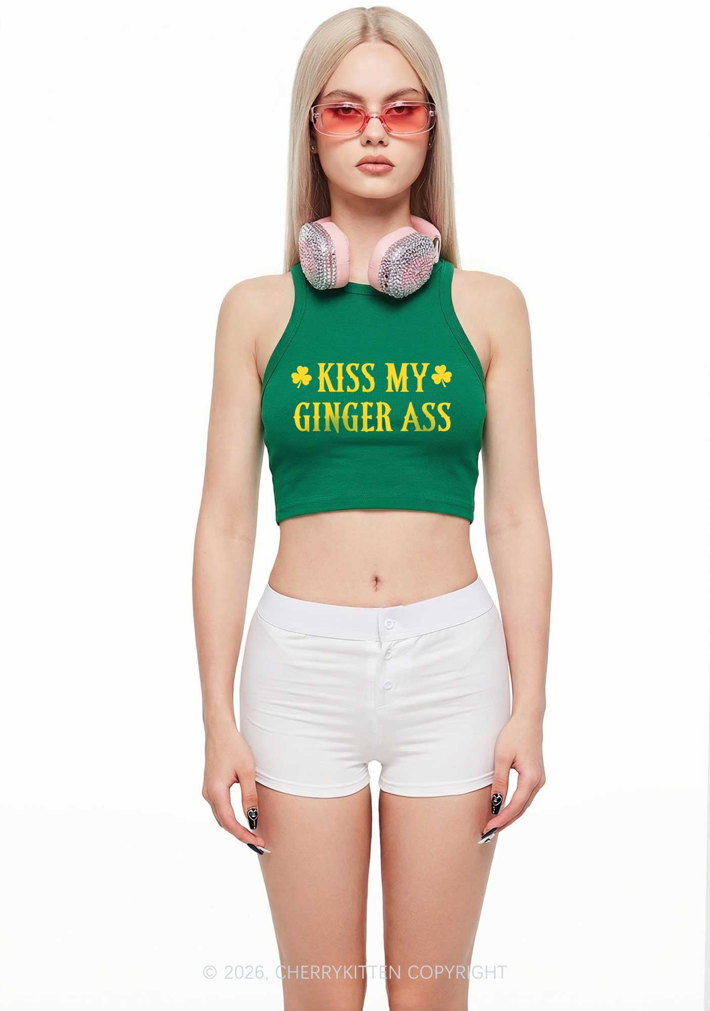 Kiss My Ginger Axx St Patricks Y2K Crop Tank Top Cherrykitten