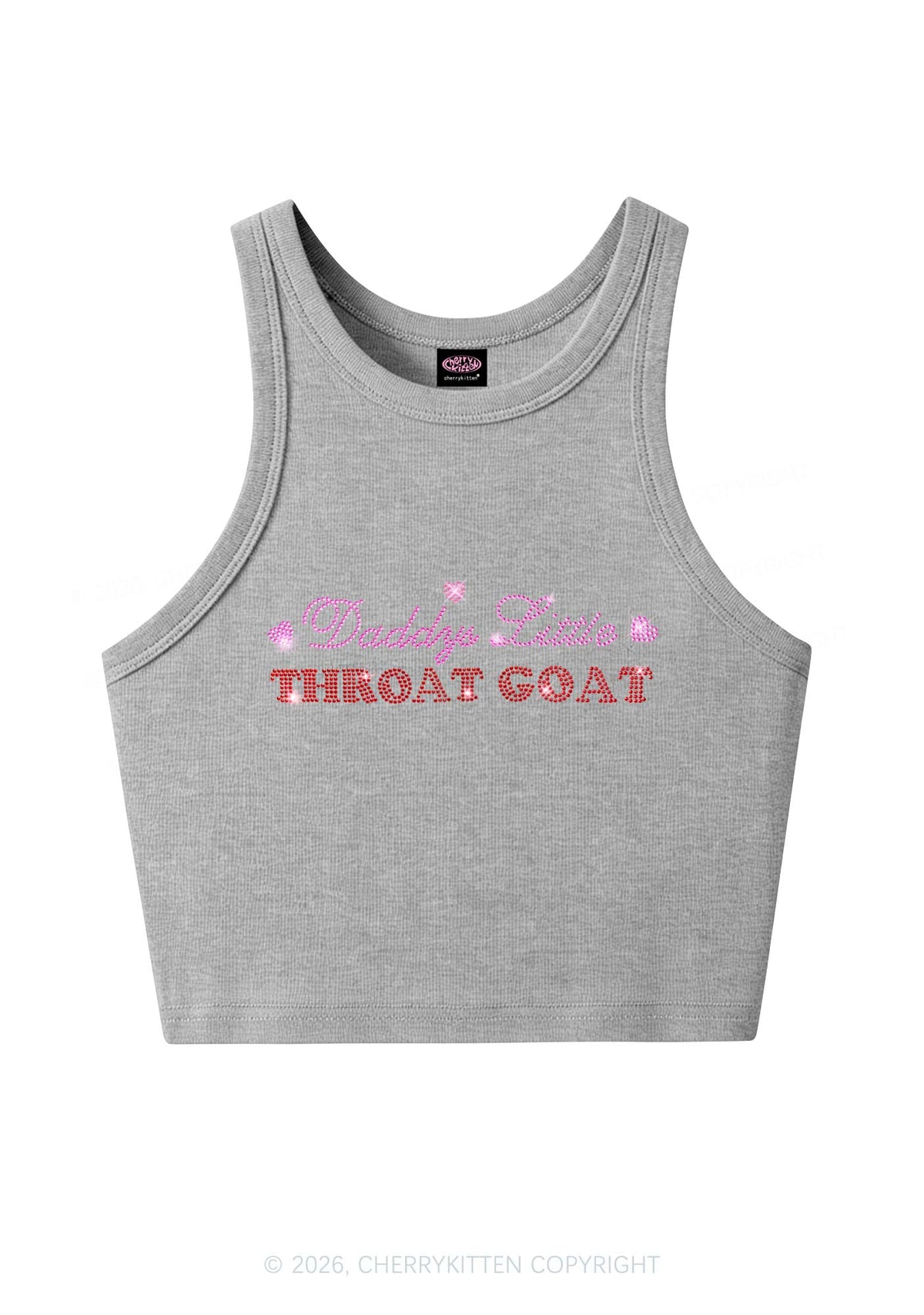 Rhinestone Daddys Little Throat Goat Y2K Crop Tank Top Cherrykitten