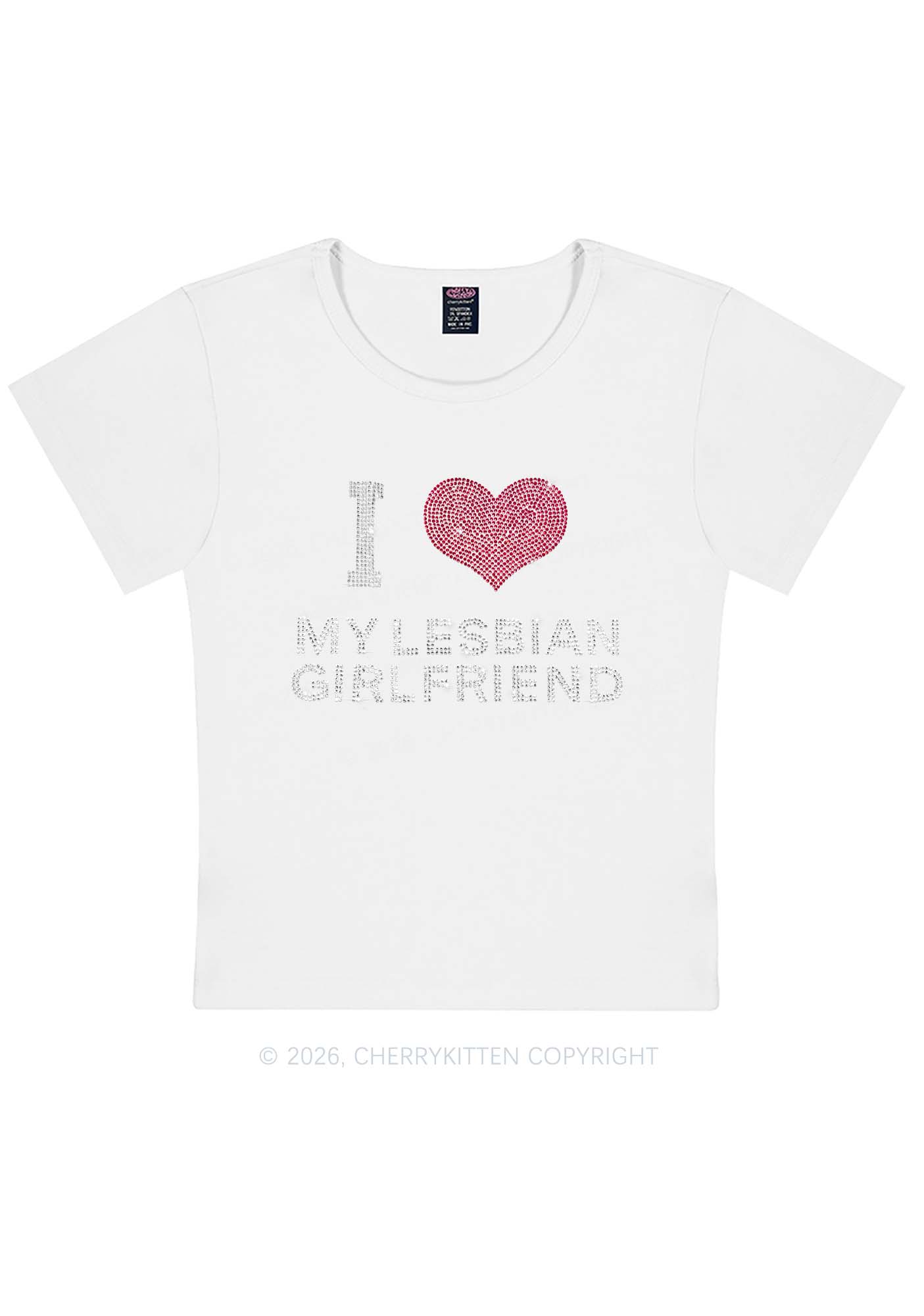 Rhinestone I Love My Lesbian GF Pride Y2K Baby Tee Cherrykitten