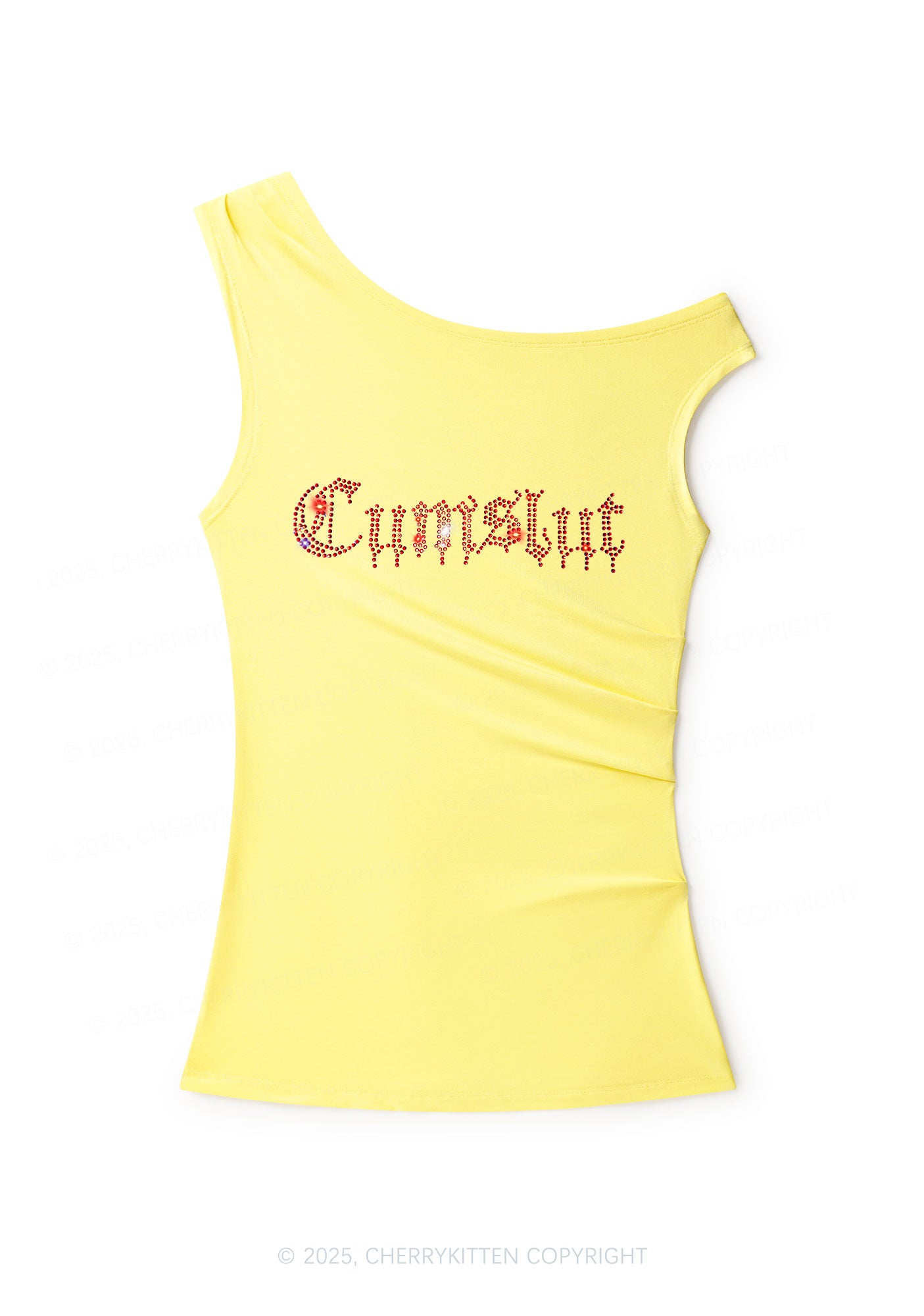 Rhinestone Cxmslxt Y2K Off Shoulder Tank Top Cherrykitten
