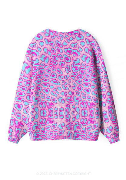 Purple Leopard Y2K Christmas Cardigan Knit Sweatshirt Cherrykitten