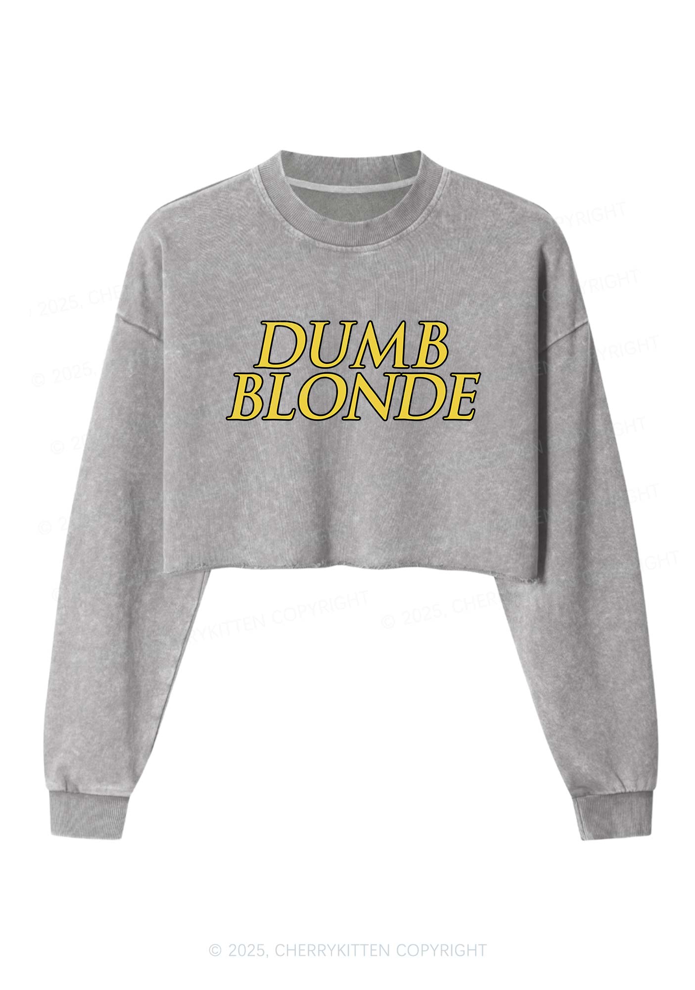 Dumb Blonde Y2K Crop Washed Sweatshirts Cherrykitten