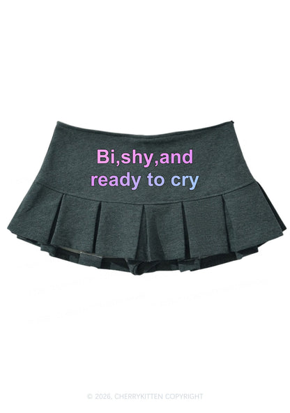 Bi Shy And Ready To Cry Pride Y2K Mini Pleated Skirts Cherrykitten