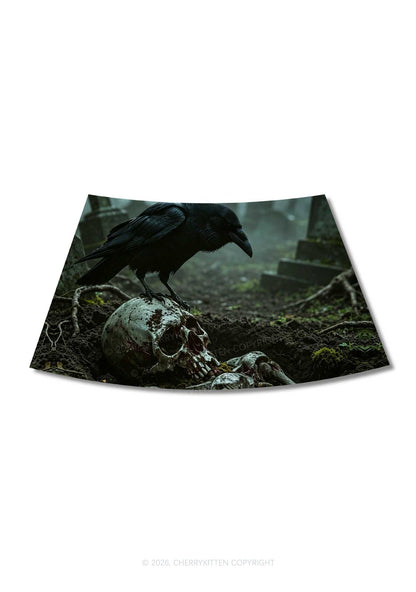 Halloween Raven On Skull Y2K Print Mini Skirt Cherrykitten