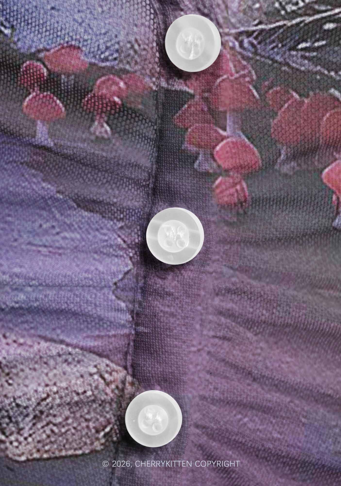 Pink Mushroom Y2K Mesh Ruched  Waist  V Neck Top Cherrykitten