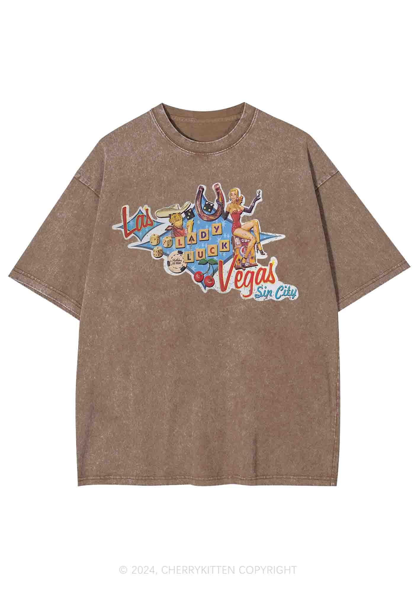Las Vegas Sin City Lady Luck Y2K Washed Tee Cherrykitten