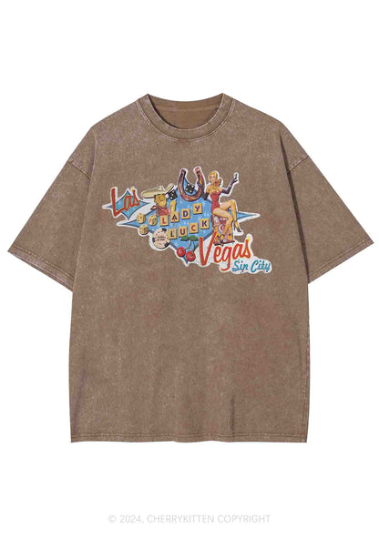 Las Vegas Sin City Lady Luck Y2K Washed Tee Cherrykitten