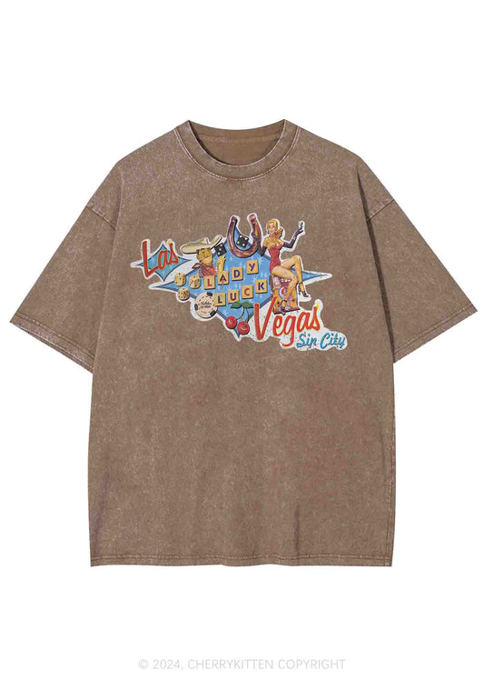 Las Vegas Sin City Lady Luck Y2K Washed Tee Cherrykitten