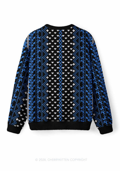 Blue Faggot Pride Y2K Christmas Knit Sweatshirt Cherrykitten