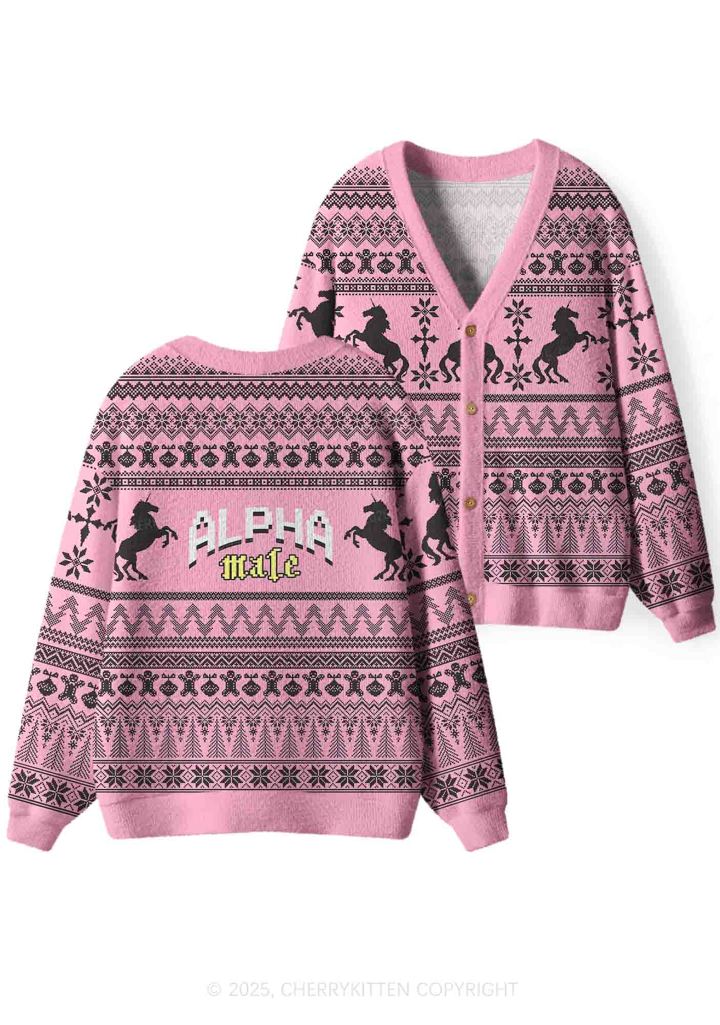 Unicorn Alpha Male Y2K Christmas Cardigan Knit Sweatshirt Cherrykitten