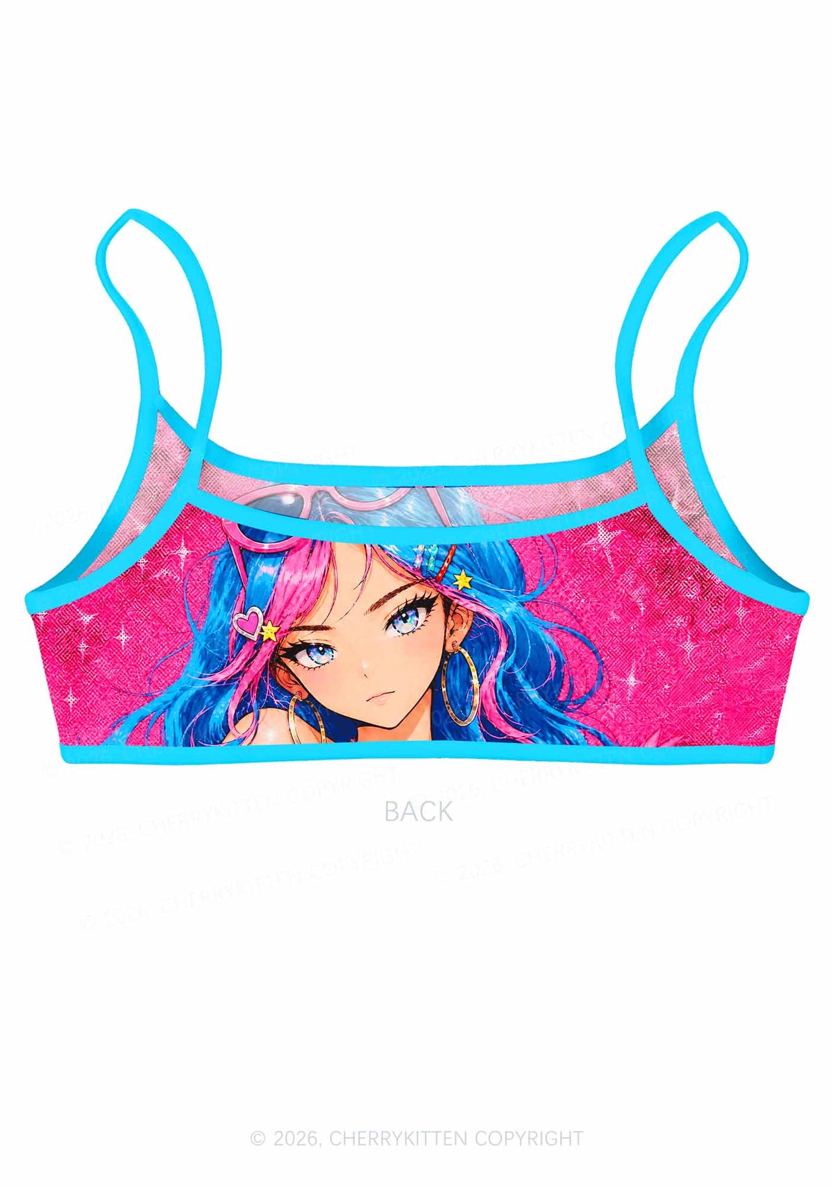Kawaii Manga Girl Y2K Print Super Crop Cami Cherrykitten