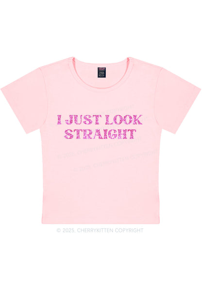 Glitter I Just Look Straight Pride Y2K Baby Tee Cherrykitten