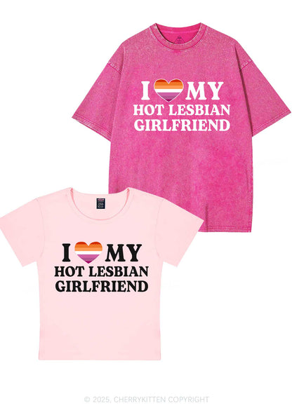 Love My Hot Lesbian GF Y2K Valentine's Day Couple Shirt Cherrykitten