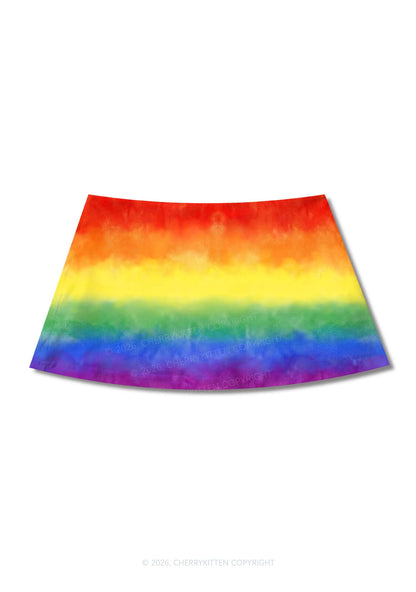 Rainbow Flag Pride Y2K Print Mini Skirt Cherrykitten