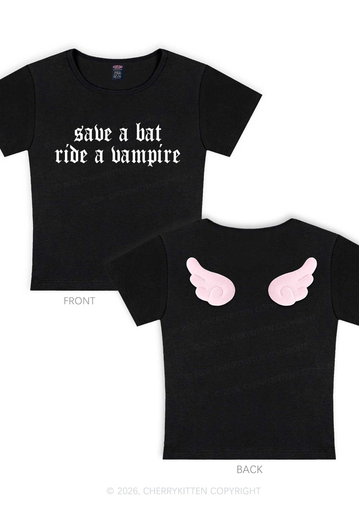 Halloween Ride A Vampire Y2K Goth Angel Wings Baby Tee Cherrykitten
