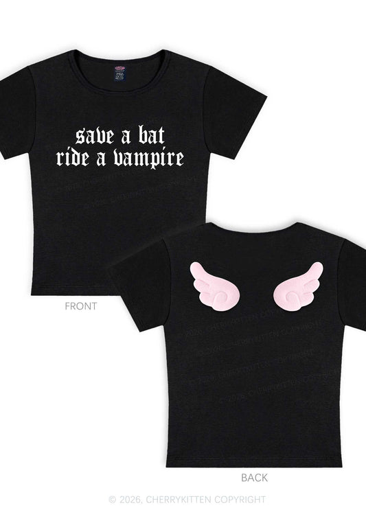 Halloween Ride A Vampire Y2K Goth Angel Wings Baby Tee Cherrykitten