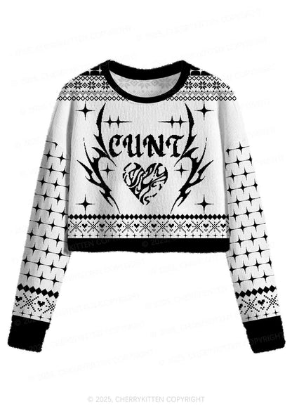 White Cxxt Y2K Christmas Crop Knit Sweatshirt Cherrykitten