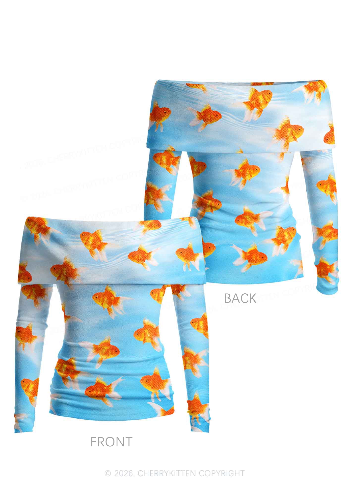 Goldfish Y2K Off Shoulder Fold Over Knit Top Cherrykitten