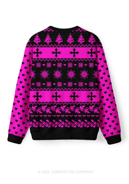 Pink Scissor Pride Y2K Christmas Knit Sweatshirt Cherrykitten