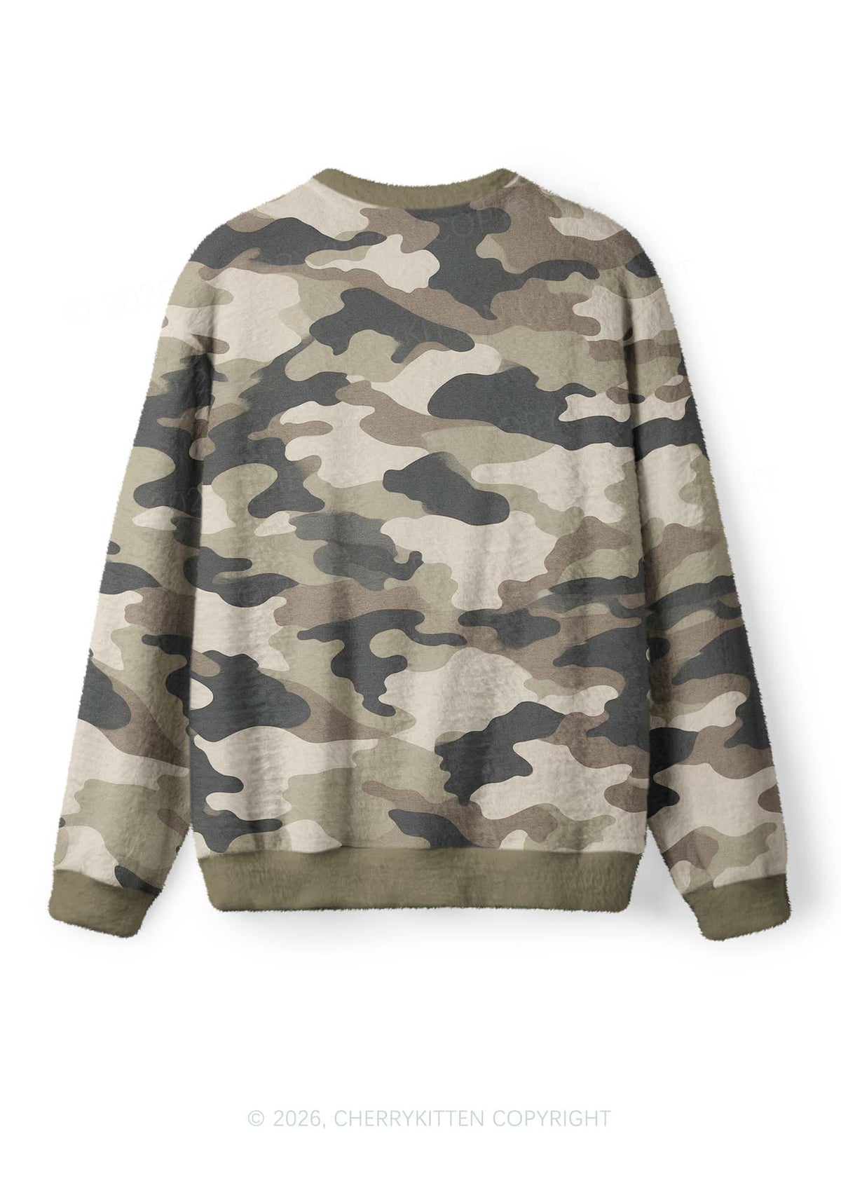 Dark Green Camouflage Y2K Knit Sweatshirt Cherrykitten
