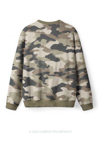 Dark Green Camouflage Y2K Knit Sweatshirt Cherrykitten