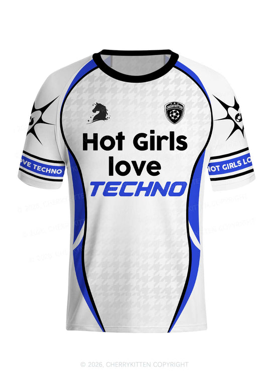 White Hot Girls Love Techno Y2K Football Jersey Shirts Cherrykitten