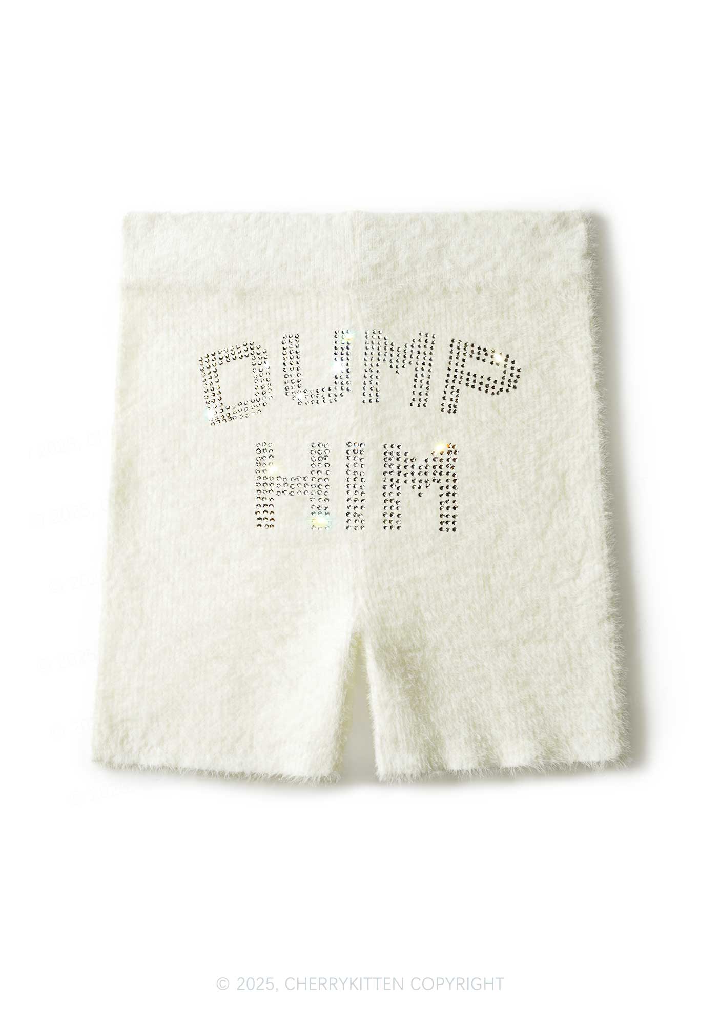 Rhinestone Dump Him Y2K Fluffy Shorts Cherrykitten